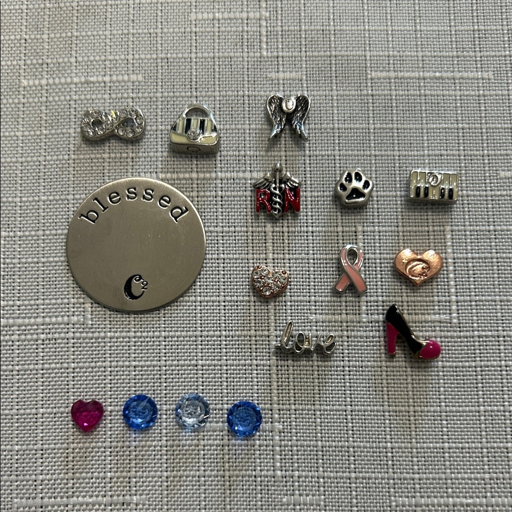 Origami Owl Assorted Charms and Pendants Set with Blessed Disk Lot of 15